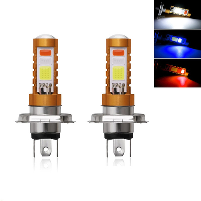 3 রঙের COB LED হেডলাইট H4 H6 80W P15D BA20D সাদা নীল লাল