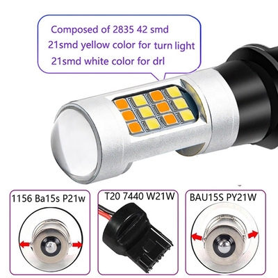 2835 42SMD ডাবল কালার লেড ব্রেক লাইট টার্ন সিগন্যাল 7440 T20 CANBUS স্ট্রবোস্কোপিক প্রতিরোধ করতে