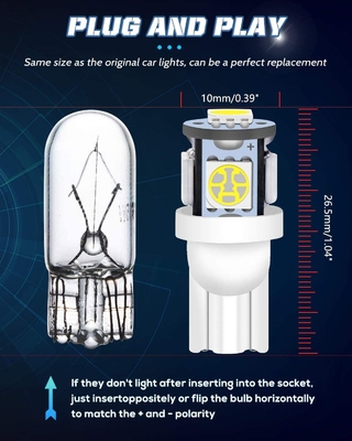 194 স্বয়ংচালিত LED লাইট বাল্ব 6500K ওয়েজ T10 SMD 5050 চিপস