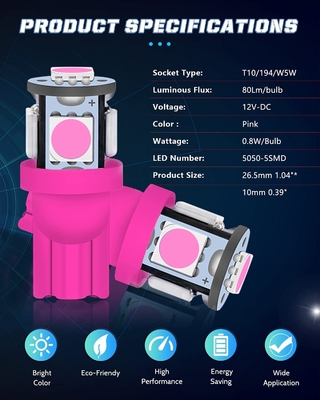 194 স্বয়ংচালিত LED লাইট বাল্ব 6500K ওয়েজ T10 SMD 5050 চিপস