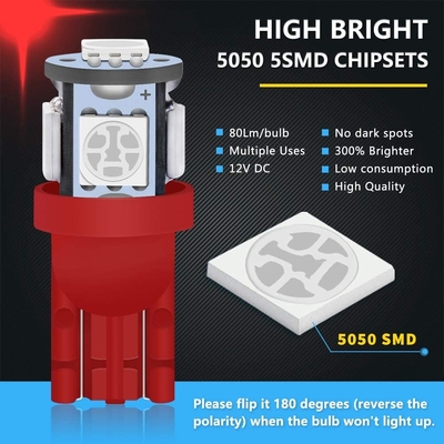 194 স্বয়ংচালিত LED লাইট বাল্ব 6500K ওয়েজ T10 SMD 5050 চিপস