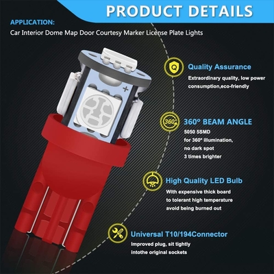 194 স্বয়ংচালিত LED লাইট বাল্ব 6500K ওয়েজ T10 SMD 5050 চিপস