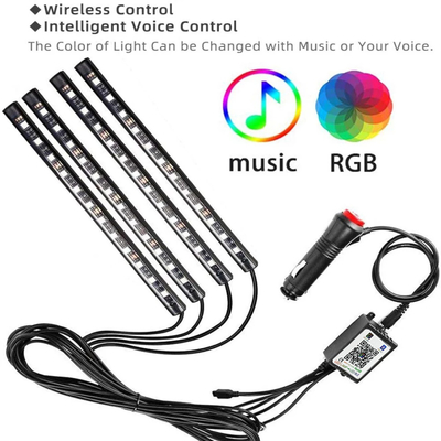 4 Pcs 48 LED স্ট্রিপ কার ইন্টেরিয়র অ্যাটমোস্ফিয়ার লাইট IP65 ইউএসবি পোর্ট অ্যাপ কন্ট্রোল সহ